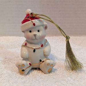 Lenox Teddy Bear Wrapped In Lights Christmas Ornament